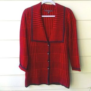 Fever Women's Hip Length Red & Black Glen Plaid Button Front Sweater/Coat SZ S